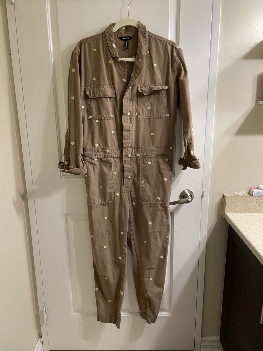 DRIFTWOOD Embroidered Utility Jumpsuit - Taupe with Cream Accents